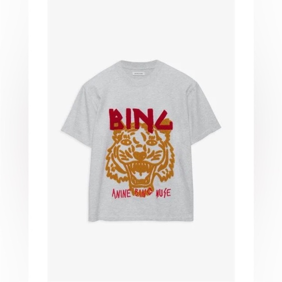 ANINE BING Grey Chenille Graphic Tiger Tee Muse T-shirt XS - Picture 3 of 8